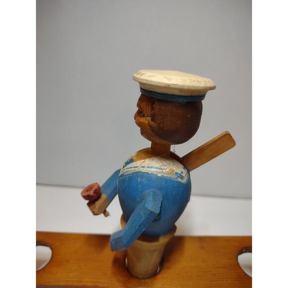 ANRI Sailor Drinks Bottle Stopper Wood Carved Puppet Barware Vintage Mechanical - Picture 4 of 8